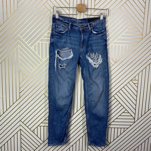 AllSaints‎ AprilJeans Mid-Rise Distressed Ripped Medium Wash Blue Size US 24 - Picture 2 of 12